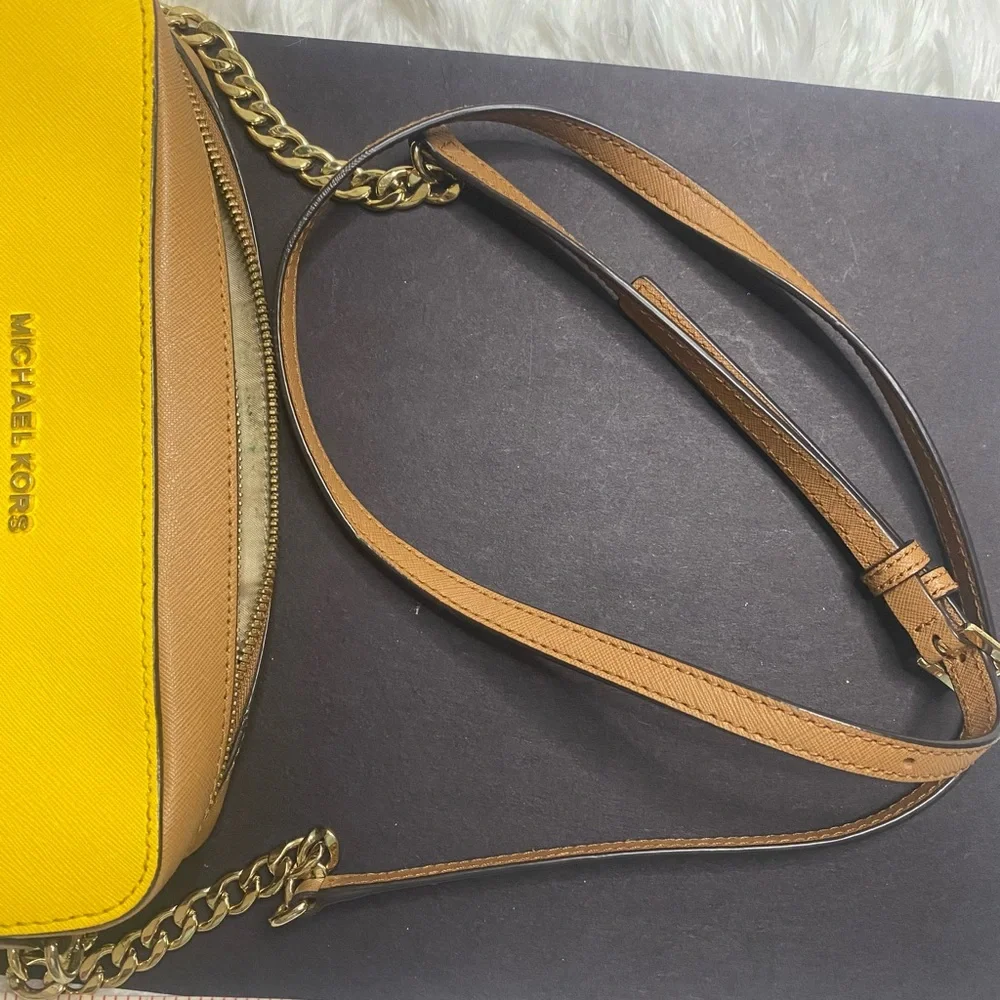 Michael Kors Mustard and Brown colored Crossbody Bag